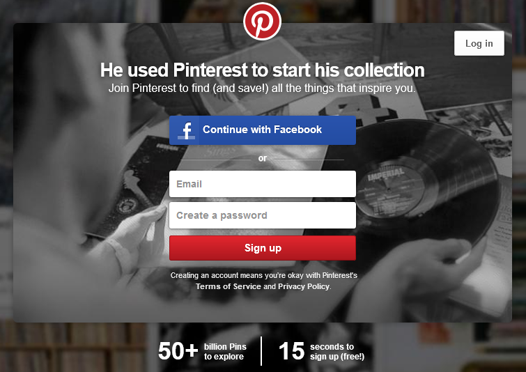 Pinterest Signup form