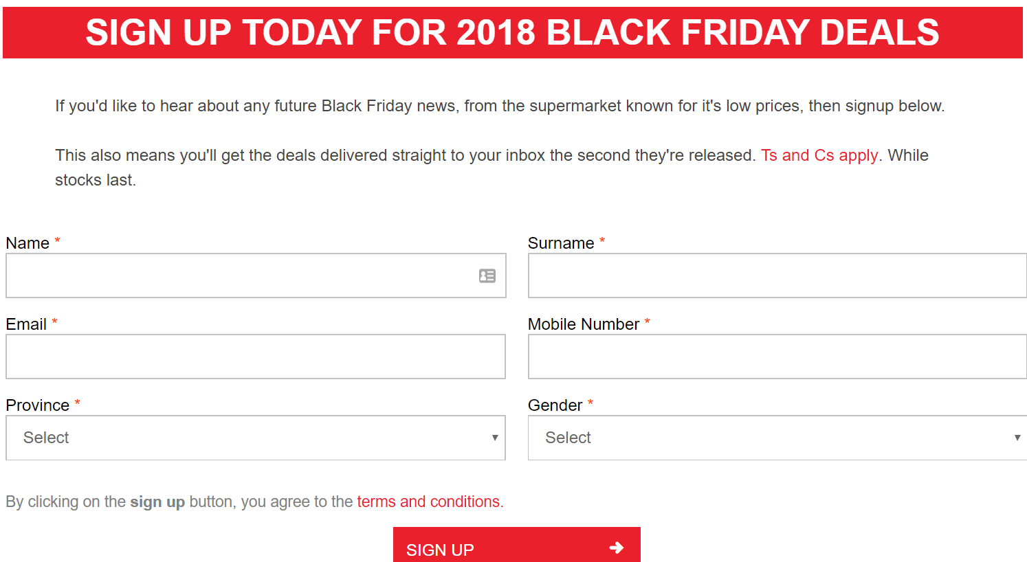 Shoprite Black Friday Sign-up